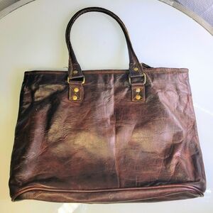 Handmade Leather Bag with 'Firu' Label - Orange Accent